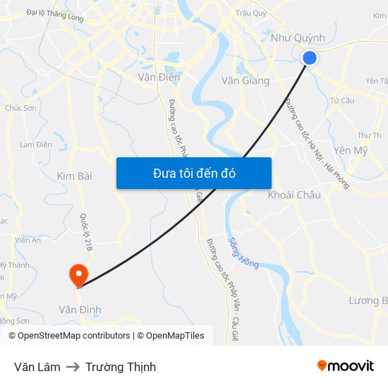 Văn Lâm to Trường Thịnh map