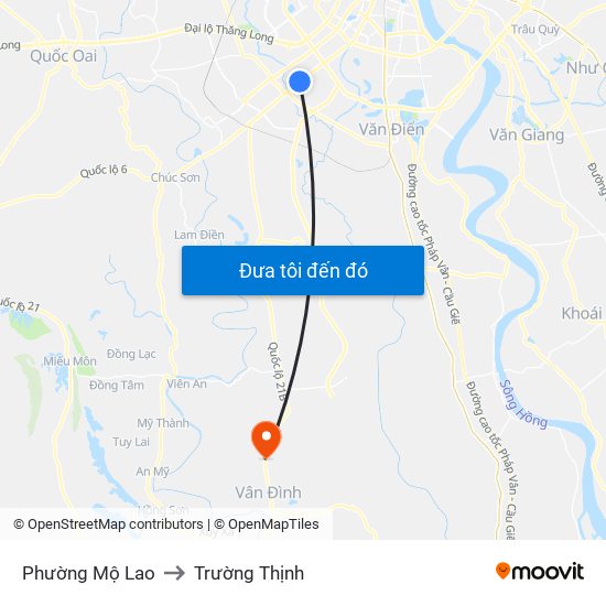 Phường Mộ Lao to Trường Thịnh map