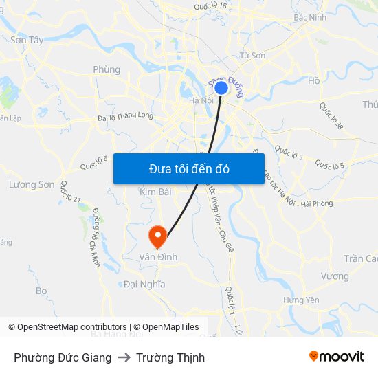Phường Đức Giang to Trường Thịnh map
