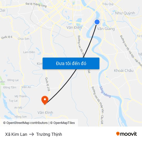 Xã Kim Lan to Trường Thịnh map