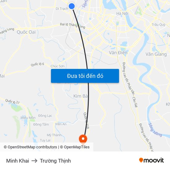 Minh Khai to Trường Thịnh map