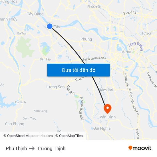 Phú Thịnh to Trường Thịnh map