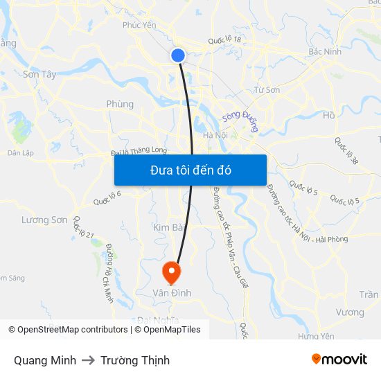 Quang Minh to Trường Thịnh map