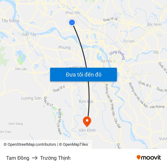 Tam Đồng to Trường Thịnh map