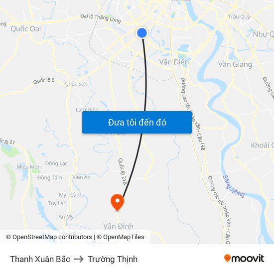 Thanh Xuân Bắc to Trường Thịnh map