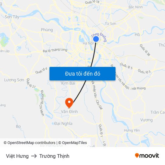 Việt Hưng to Trường Thịnh map