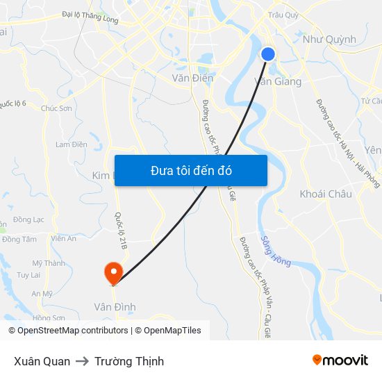 Xuân Quan to Trường Thịnh map