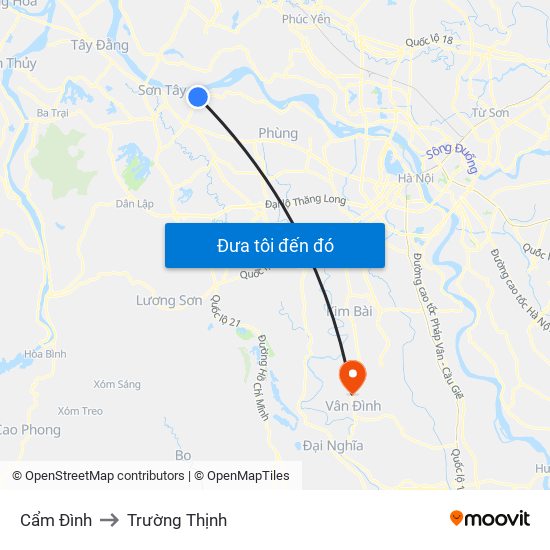 Cẩm Đình to Trường Thịnh map