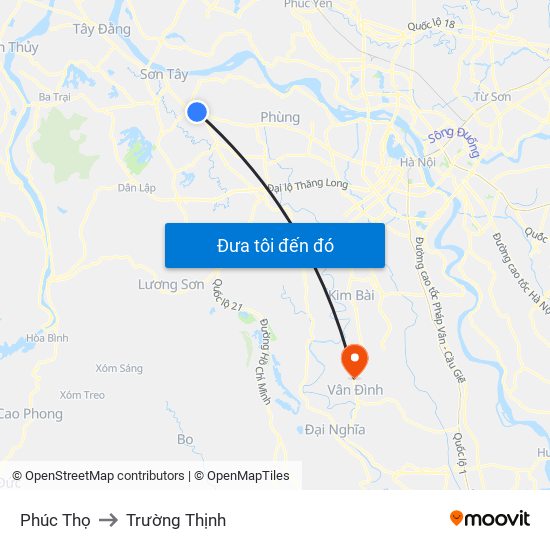 Phúc Thọ to Trường Thịnh map