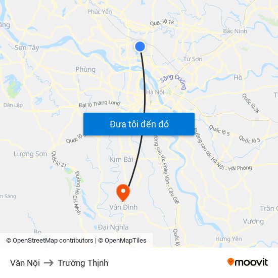 Vân Nội to Trường Thịnh map