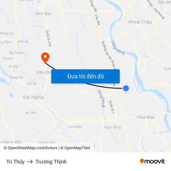 Tri Thủy to Trường Thịnh map