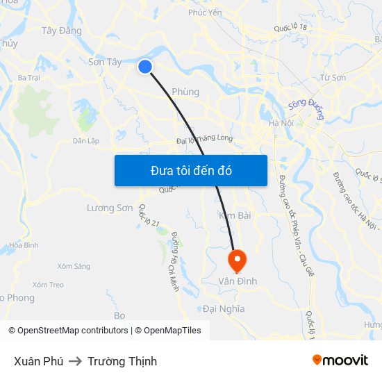 Xuân Phú to Trường Thịnh map