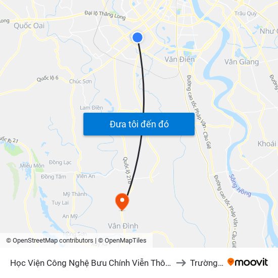 Học Viện Công Nghệ Bưu Chính Viễn Thông - Trần Phú (Hà Đông) to Trường Thịnh map