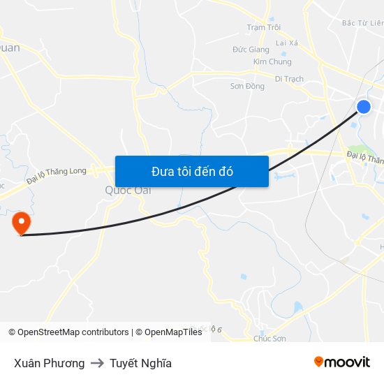 Xuân Phương to Tuyết Nghĩa map