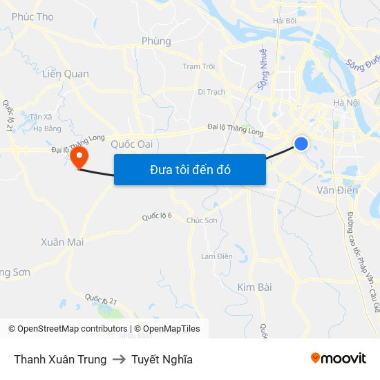 Thanh Xuân Trung to Tuyết Nghĩa map