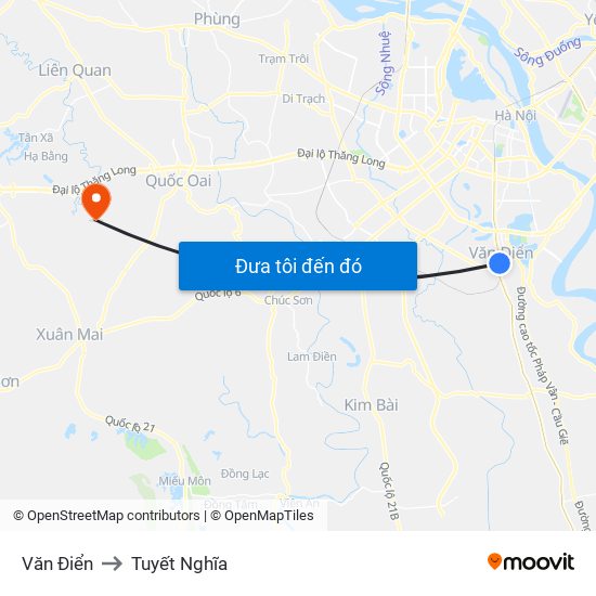 Văn Điển to Tuyết Nghĩa map