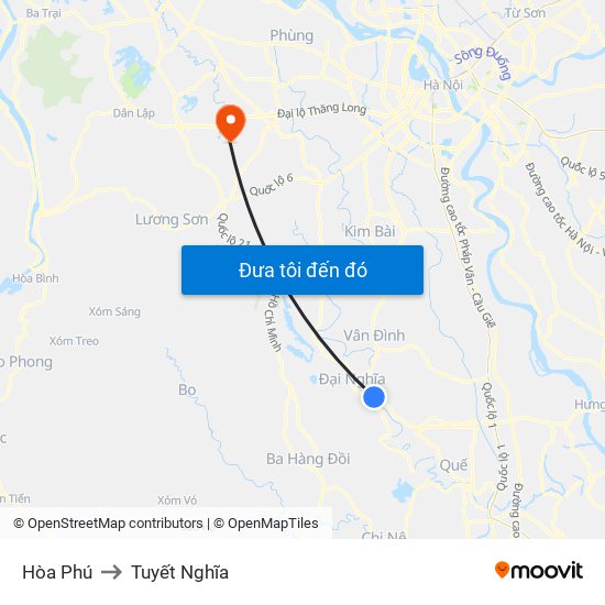 Hòa Phú to Tuyết Nghĩa map