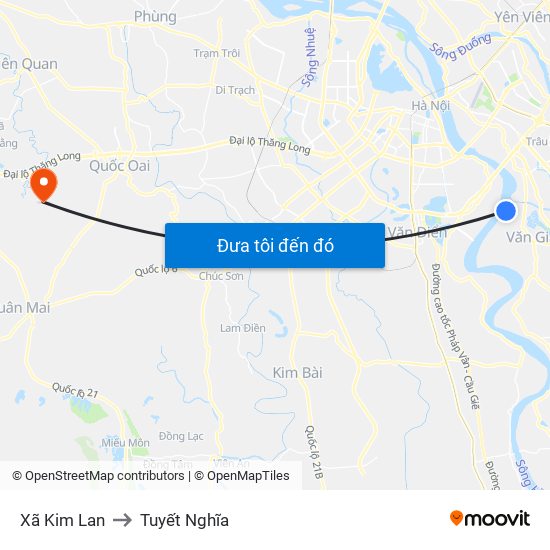 Xã Kim Lan to Tuyết Nghĩa map