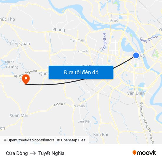 Cửa Đông to Tuyết Nghĩa map