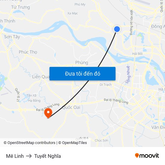 Mê Linh to Tuyết Nghĩa map