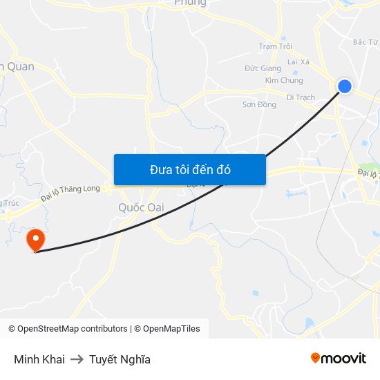 Minh Khai to Tuyết Nghĩa map