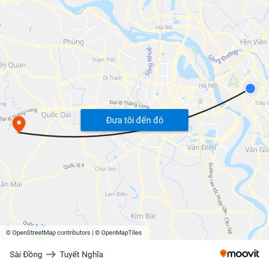 Sài Đồng to Tuyết Nghĩa map