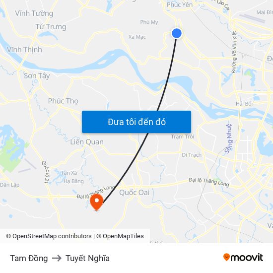 Tam Đồng to Tuyết Nghĩa map