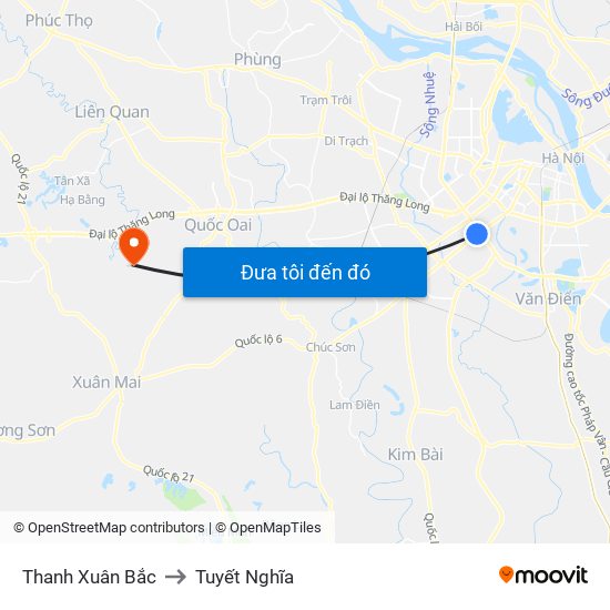 Thanh Xuân Bắc to Tuyết Nghĩa map