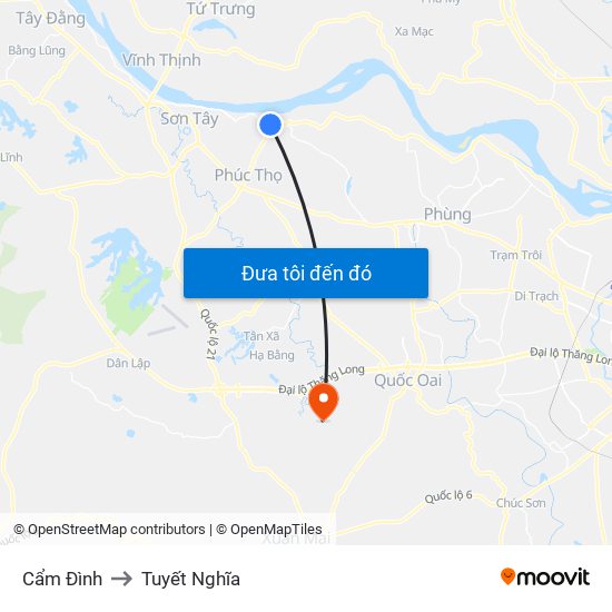 Cẩm Đình to Tuyết Nghĩa map