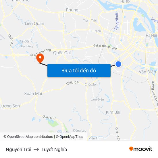 Nguyễn Trãi to Tuyết Nghĩa map