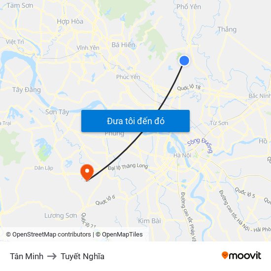 Tân Minh to Tuyết Nghĩa map