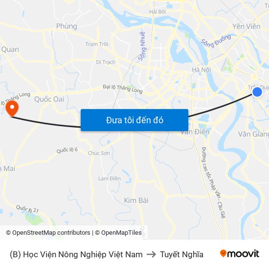 (B) Học Viện Nông Nghiệp Việt Nam to Tuyết Nghĩa map