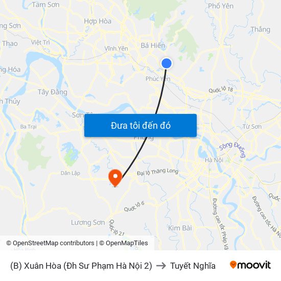 (B) Xuân Hòa (Đh Sư Phạm Hà Nội 2) to Tuyết Nghĩa map