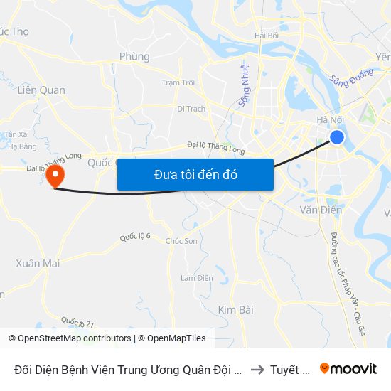 Đối Diện Bệnh Viện Trung Ương Quân Đội 108 - Trần Hưng Đạo to Tuyết Nghĩa map