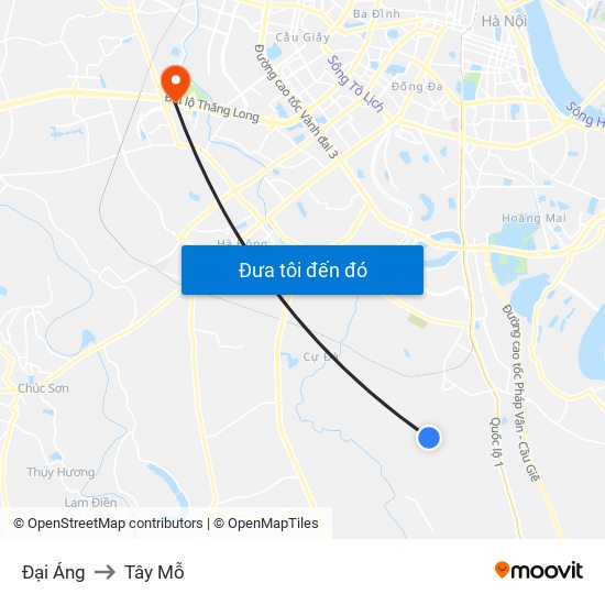 Đại Áng to Tây Mỗ map