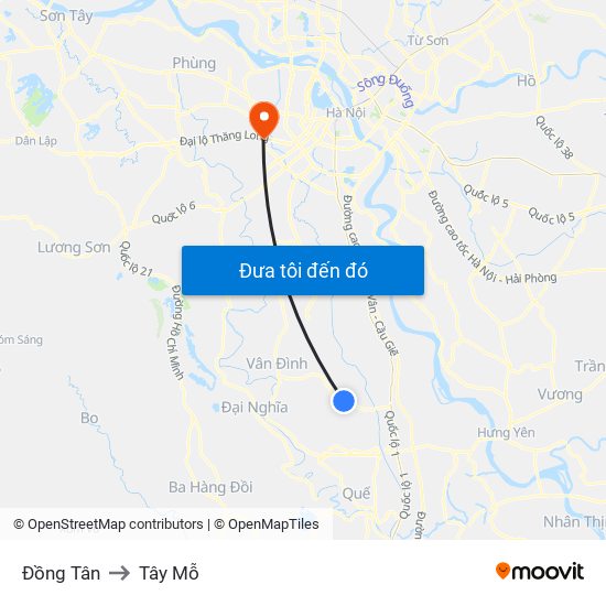 Đồng Tân to Tây Mỗ map