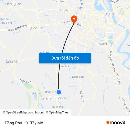 Đồng Phú to Tây Mỗ map