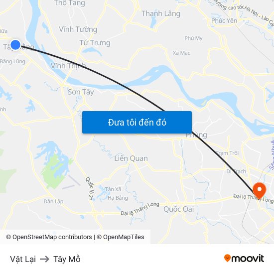 Vật Lại to Tây Mỗ map