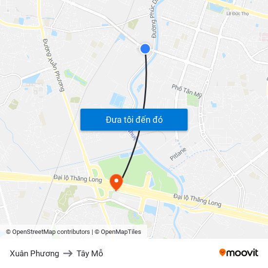 Xuân Phương to Tây Mỗ map