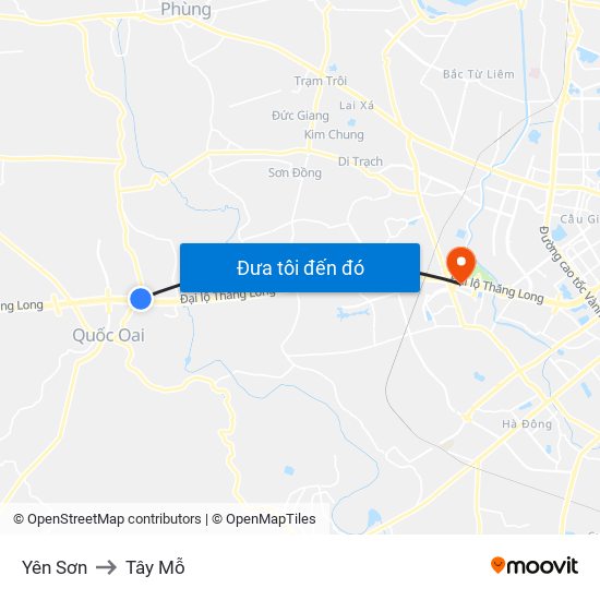 Yên Sơn to Tây Mỗ map