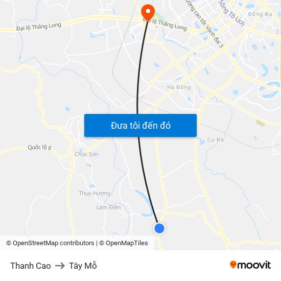 Thanh Cao to Tây Mỗ map