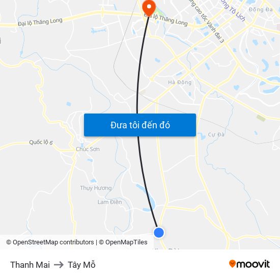 Thanh Mai to Tây Mỗ map