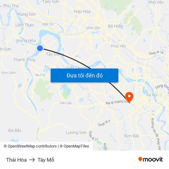 Thái Hòa to Tây Mỗ map