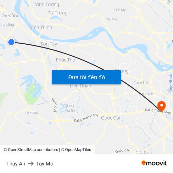 Thụy An to Tây Mỗ map