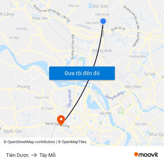 Tiên Dược to Tây Mỗ map