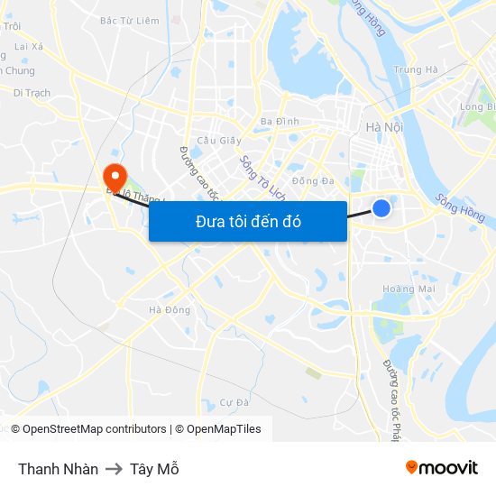 Thanh Nhàn to Tây Mỗ map