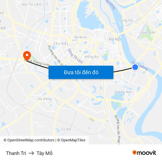 Thanh Trì to Tây Mỗ map
