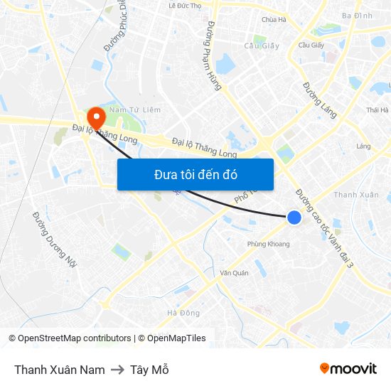 Thanh Xuân Nam to Tây Mỗ map