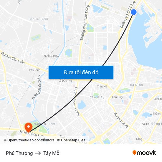 Phú Thượng to Tây Mỗ map