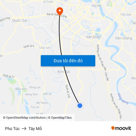 Phú Túc to Tây Mỗ map